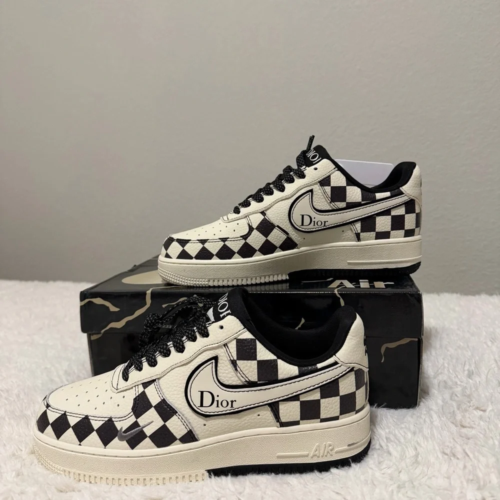 Dior Black and Cream Checkered Sneakers - Picture 1 of 7